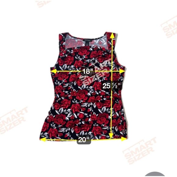 White House Black Market Red & Black Rose Print Sleeveless Tank Top L 1869 - Picture 3 of 6